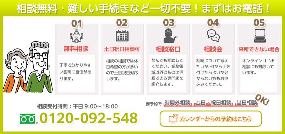 相談無料・難しい手続き等一切不要！まずはお電話を！